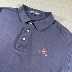 Polo Golf Ralph Lauren Polo Shirt Mens L Blue Flag Crest Logo Made in USA Cotton